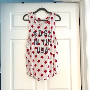 Grayson Threads White Tank Top with Red Stars and Navy Text